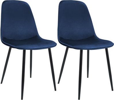 2er Set Esszimmerstuhl RAZON Samt Dunkelblau 45x54x88 cm Essst?hle Esszimmerst?hle