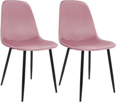 2er Set Esszimmerstuhl RAZON Samt Rosa 45x54x88 cm Essst?hle Esszimmerst?hle