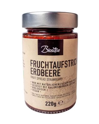 3x Biosüße BioSüße Bio-Fruchtaufstrich zuckerfrei Erdbeere 220g Glas 220g