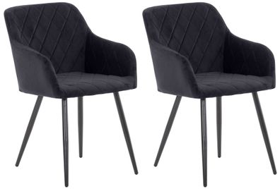 2er Set Esszimmerstuhl LISAN Samt Schwarz 47x44x84 cm Essst?hle Esszimmerst?hle
