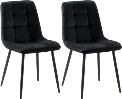 2er Set Esszimmerstuhl FIGAD Samt Schwarz 45x55x84 cm Essst?hle Esszimmerst?hle