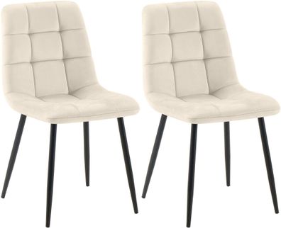 2er Set Esszimmerstuhl FIGAD Samt Creme 45x55x84 cm Essst?hle Esszimmerst?hle