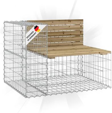 Gartenbank Gabionen INO Stahl 92x71x65,5cm Kiefernholz Braun Gabionenbank Gartenbank