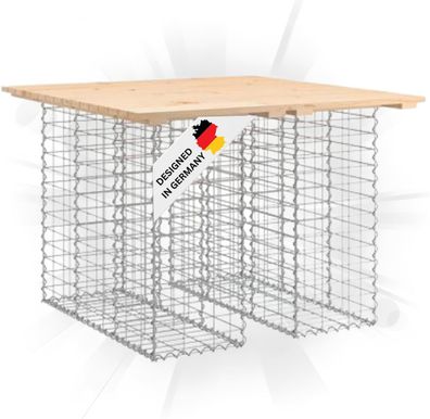 Gartenbank Gabionen TELLE Stahl 100x102x72cm Kiefernholz Natur 30cm Gabionenbreite