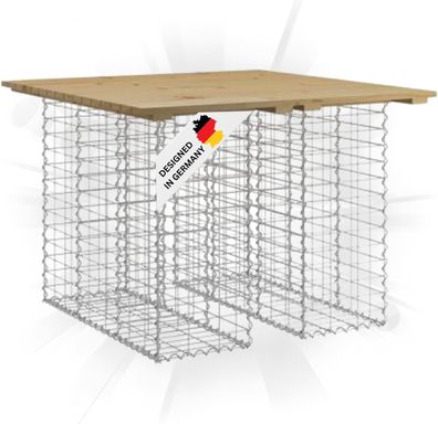 Gartenbank Gabionen TELLE Stahl 100x102x72cm Kiefernholz Braun 30cm Gabionenbreite