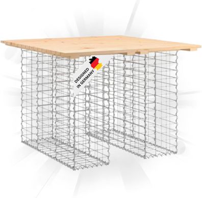 Gartenbank Gabionen TELLE Stahl 100x102x72cm Kiefernholz Natur 25cm Gabionenbreite