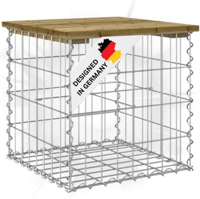 Gartenbank Gabionen BIKS Stahl 43x44x42cm Kiefernholz Braun Gabionenbank Gartentisch
