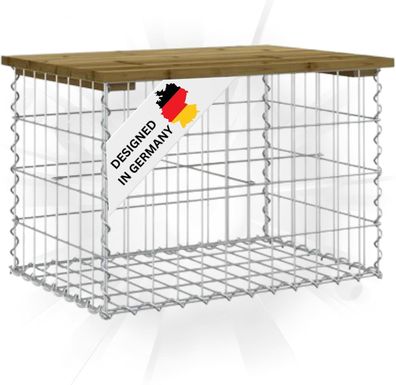 Gartenbank Gabionen BIKS Stahl 63x44x42cm Kiefernholz Braun Gabionenbank Gartentisch