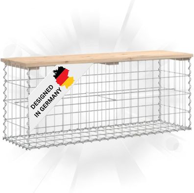 Gartenbank Gabionen BIKS Stahl 103x31,5x42cm Kiefernholz Natur Gabionenbank