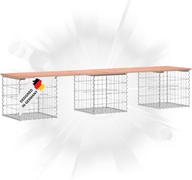 Gartenbank Gabionen BIKS Stahl 203x44x42cm Massivholz Douglasie Gabionenbank