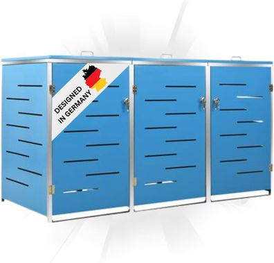 3er M?lltonnenbox JAGU Edelstahl Blau 115x207x77,5cm M?lltonnenverkleidung f?r 3