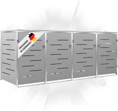 4er M?lltonnenbox JAGU Edelstahl Grau 115,5x276,5x77,5cm M?lltonnenverkleidung f?r 4
