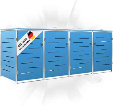 4er M?lltonnenbox JAGU Edelstahl Blau 115,5x276,5x77,5cm M?lltonnenverkleidung f?r 4