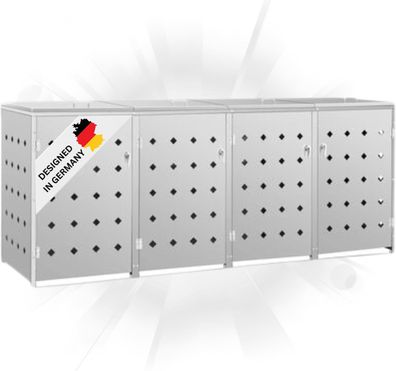 4er M?lltonnenbox SOGI Edelstahl 276x115x77,5cm silber M?lltonnenverkleidung f?r 4