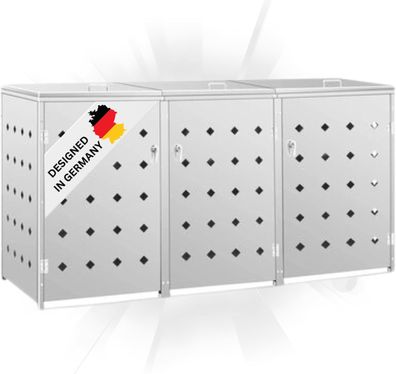 3er M?lltonnenbox SOGI Edelstahl 207x115x77,5cm silber M?lltonnenverkleidung f?r 3