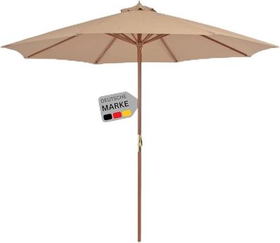 Sonnenschirm Holz ANNA Taupe HxB 258x300cm Sonnenschirm 300 cm Kurbelschirm
