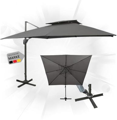 Sonnenschirm rechteckig LOTI 300cm Anthrazit UV-Schutz Kippbar Kurbelsystem