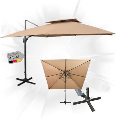 Sonnenschirm rechteckig LOTI 300cm Taupe UV-Schutz Kippbar Kurbelsystem Ampelschirm