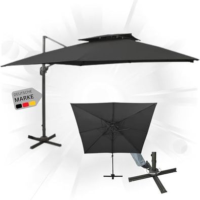 Sonnenschirm rechteckig LOTI 300cm Schwarz UV-Schutz Kippbar Kurbelsystem Ampelschirm