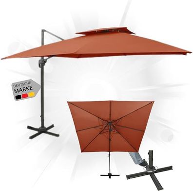 Sonnenschirm rechteckig LOTI 300cm Terrakotta UV-Schutz Kippbar Kurbelsystem