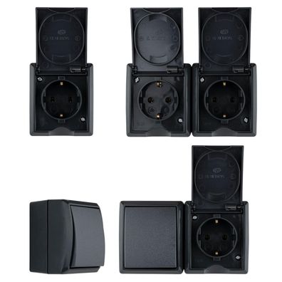 Aufputz Feuchtraum Steckdose Schalter Schalterserie Aquaform Anthrazit REV IP44