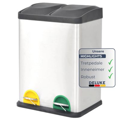 M?lleimer 2 F?cher Edelstahl 2x 18L Inneneimer herausnehmbar Pedaleimer Tretm?lleimer