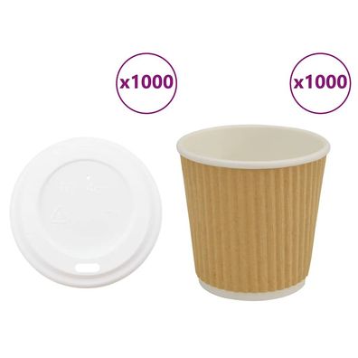 Gewellte Pappbecher Braun 1000 St?ck Deckel 100ml Einwegbecher Getr?nkebecher Pappe