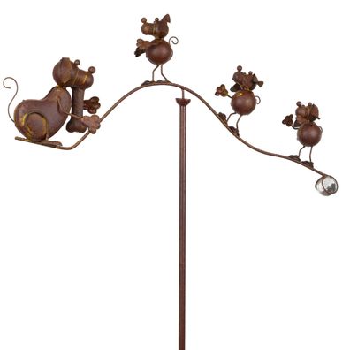Gartenstecker Hund mit Mäusen Metall 166 cm hoch - Balancierende Tierfiguren für den