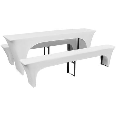 Tischhussen 3-tlg. ALAU Hussen-Set f?r Biertisch & B?nke Stretchhussen Wei? 220x70x80