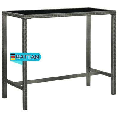 Garten-Bartisch JONI Grau 130x60x110 cm Poly Rattan und Glas Gartentisch Rattan