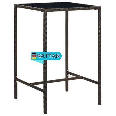 Garten-Bartisch JONI Braun 70x70x110 cm Poly Rattan und Glas Gartentisch Rattan