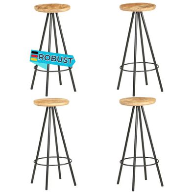 Barhocker LUKE 4er Set Raues Mangoholz Braun Barst?hle K?chenhocker Thekenhocker f?r