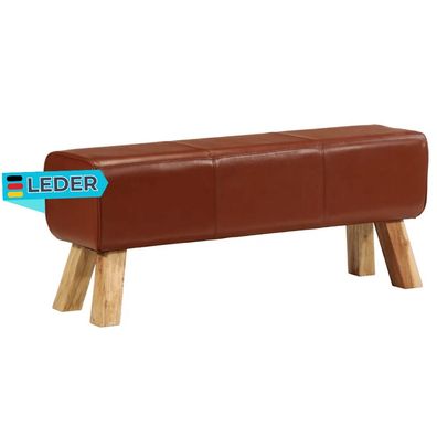 Sitzbank PFERO Turnbock Braun 110 cm Braun Echtleder Massivholz Mango Polsterbank