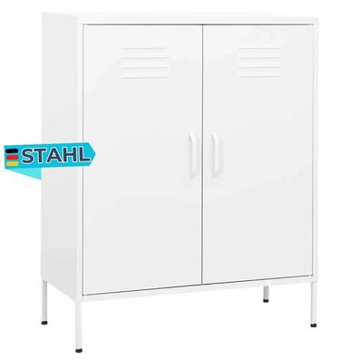 Sideboard KEVI Metall Wei? 80x35x101,5 cm Stahl Flurschrank Metallschrank