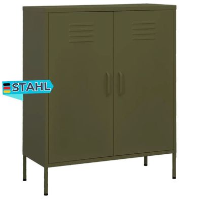 Sideboard KEVI Metall Olivgr?n 80x35x101,5 cm Stahl Flurschrank Metallschrank