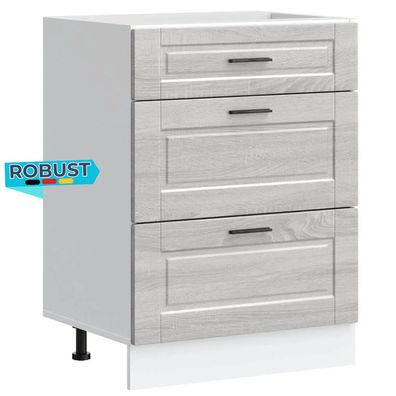 K?chenunterschrank SAMU Grau Sonoma 60x46x81,5 cm K?che Unterschrank Schublade