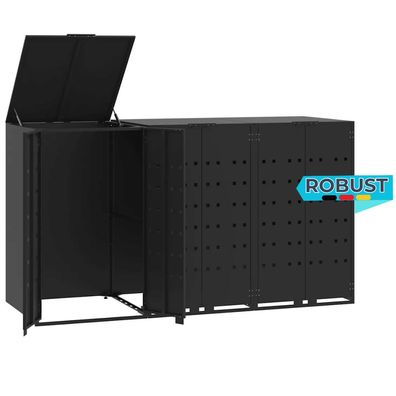 M?lltonnenbox GORILO f?r 3 Tonnen Schwarz 207x79x117 cm Stahl M?lltonnenverkleidung