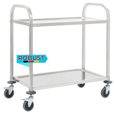 Servierwagen KENNI f?r K?che 2-Etagen 96,5x55x90 cm Edelstahl K?chenwagen Rollen
