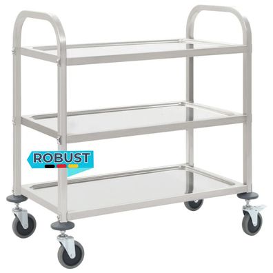 Servierwagen KENNI f?r K?che 3-Etagen 96,5x55x90 cm Edelstahl K?chenwagen Rollen