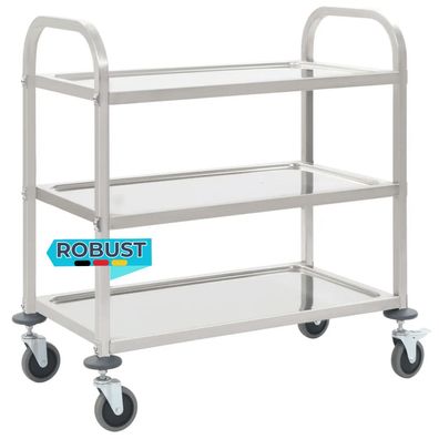 Servierwagen KENNI f?r K?che 3-Etagen 95x45x83,5 cm Edelstahl K?chenwagen Rollen