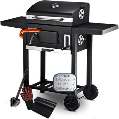 Holzkohlegrill Deckel OLLI [Grillmatte B?rste & Handschuhe] Grillwagen
