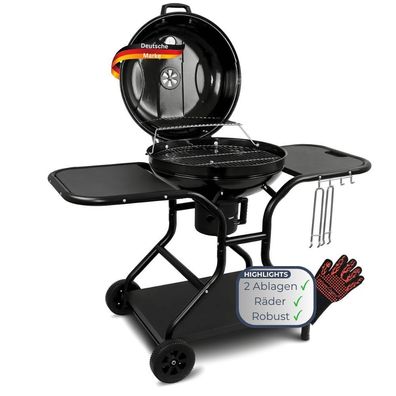 Kugelgrill Holzkohle EUGEN [Handschuhe & Haken] BBQ Grill Holzkohlegrill klappbar