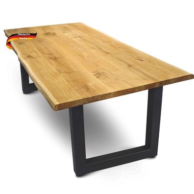 Massivholz Wohnzimmertisch Baumkante RAGNAR 200x100 Eichenholz U-Tie Gestell
