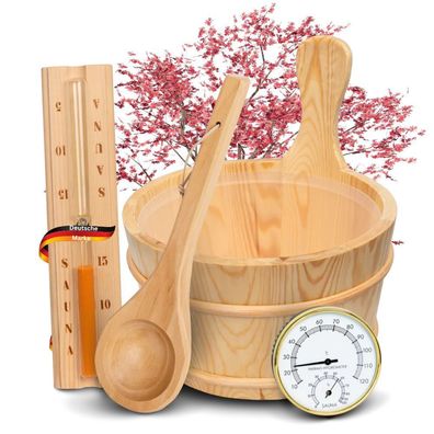 Sauna Eimer Kelle [4-tlg.] Saunak?bel Sanduhr & Thermometer Sauna Zubeh?r Wellness