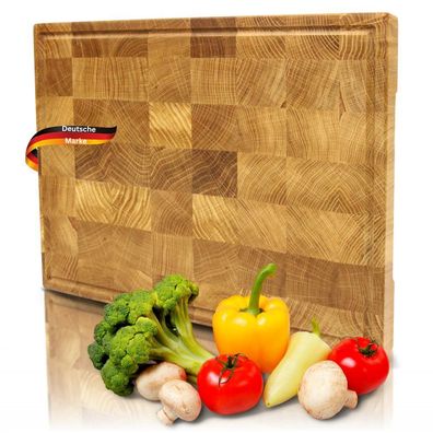 Schneidebrett Holz gro? MILA [KLINGENSCHONEND] 40x30x4 Stirnholz Eiche Saftrille