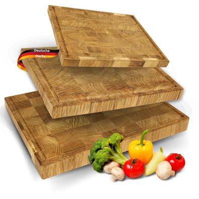 Schneidebrett Holz Set MILA [KLINGENSCHONEND] 3 Gr??en Stirnholz Eiche Saftrille