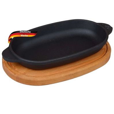 Servierpfanne Gusseisen LUDI [ Holzuntersetzer] 18x10 Gusseiserne Grillpfanne