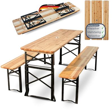 Bierzeltgarnitur h?henverstellbar klappbar Holz 170 RINHO 3-tlg. 2x Bierbank 1xTisch