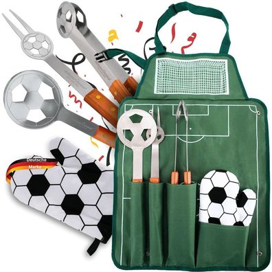 Grillbesteck Set SOCCA Grillgabel Grillzange Grillwender Grillhandschuh Grillset