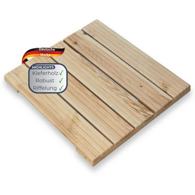 Holzfliese Kiefernholz 47,5x47,5 Fliese Geriffelt Terrassenfliese Holz quadratisch
